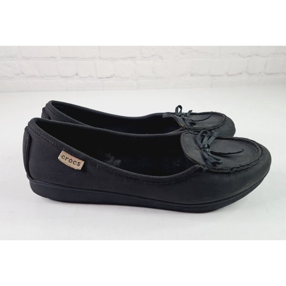 CROCS Shoes - Crocs Women's Black Closed Toe Ballet Flats w Bow Tie #16209 Size 8